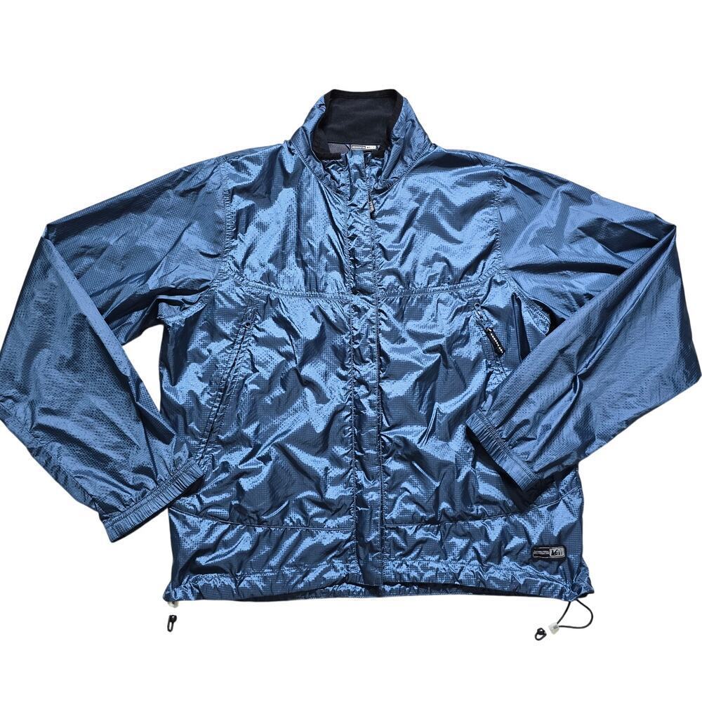 REI Womens Blue Windbreaker Jacket Ripstop L Nylon Packable Outdoor Shell Hiking